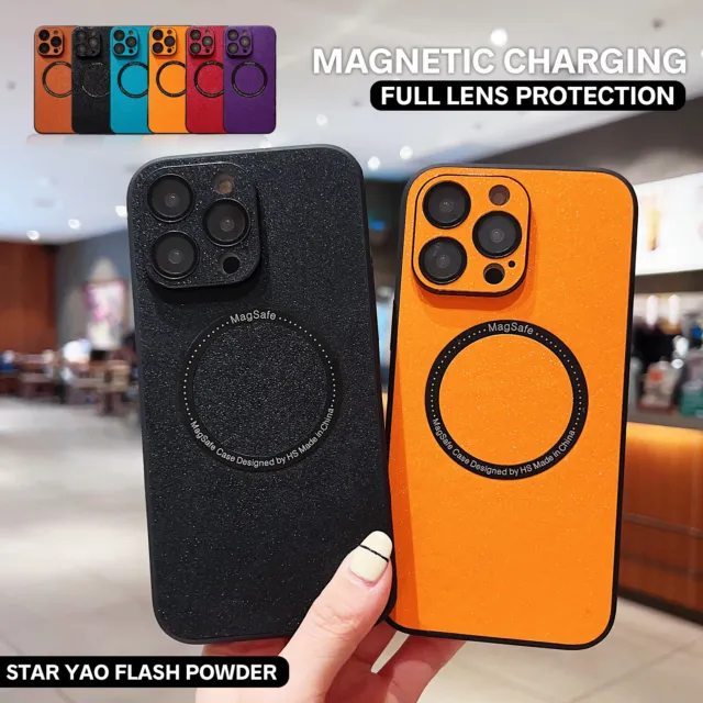 Leather Mag Safe Glitter Bling Case For iPhone 14 13 Pro Max Camera Lens Protect