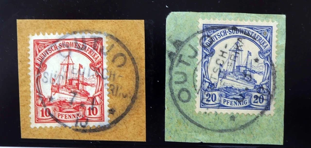 Dt. SW-Afrika Stpl.; "OUTJO DSWA", K1 auf 10 Pfg. & K1 + HK 20 Pfg, MiNr. 13,14