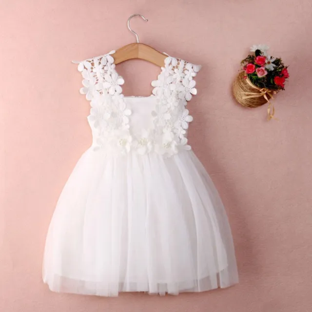 New Baby Kids Clothes Party Birthday Flower Bow White Tulle Lace Girls Dress
