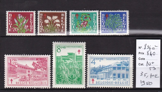BELGIQUE 1950 SERIE CPLETE N°834 à 840-N*TB-COTE: 36 EUROS-VOIR SCAN-B515