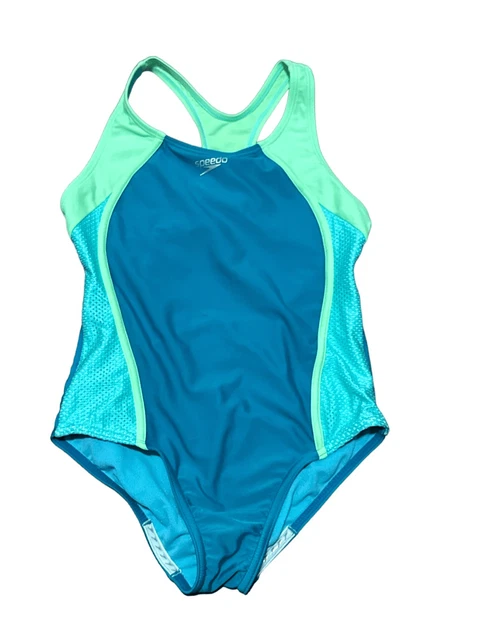 Nice Speedo Mesh Splice Thick Strap One-piece - Big Girl's Size 12 Capri Breeze