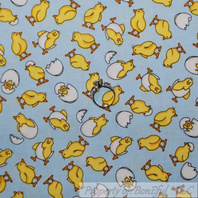 BonEful Fabric FQ Cotton Quilt Blue Yellow White Farm Egg Baby Chick Easter Sale