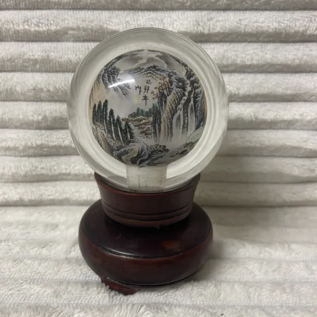 Vintage Asian Glass Globe Chinese Early Spring River Run Art Glass Paperweight