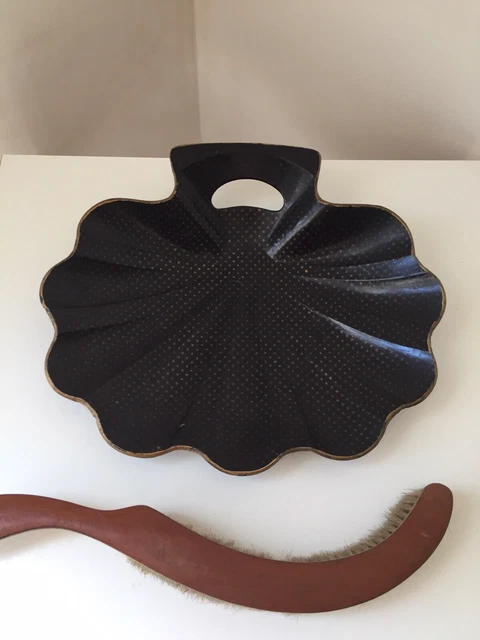 RAMASSE MIETTES NAPOLÉON III Laqué noir décor Fleur Art table Ancien EUR 68,00 - FR