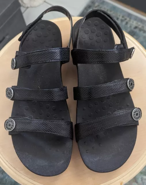 Vionic Cathy Black Adjustable Triple Strap Sandals Women's Size 8