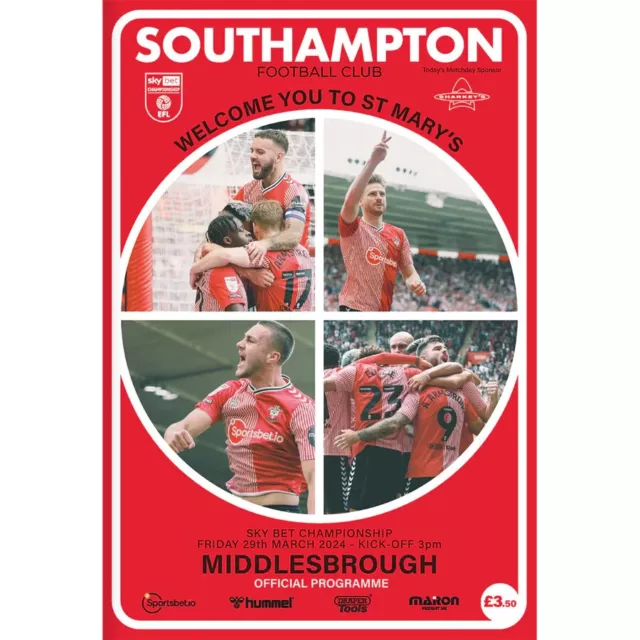 Southampton Middlesbrough Official Championship  29Th March 2024 Programme