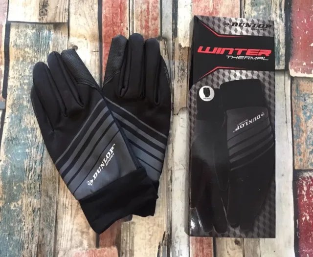 Dunlop Sport Men's Thermal Winter Gloves, Black - Sizes, M & L - Brand New
