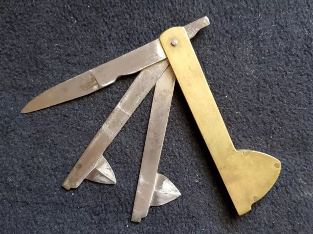 Antique Civil War Era Blood Letting Tool/Fleam Brass Handle 3-Blade