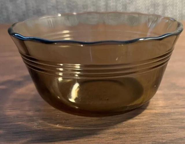 Vintage Pyrex Glass Crimped Edge Custard, Ramekin Cup, Amber Brown Set Of Four