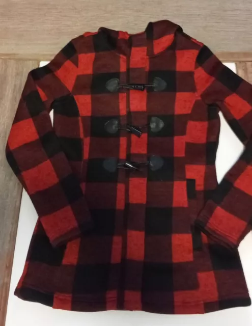 Madden Girl Red and Black Buffalo Plaid Hooded Coat Size Medium