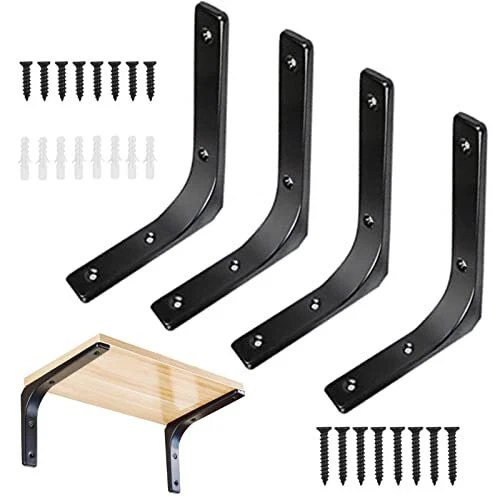 4pcs Équerre pour Étagère Murale Noire Support dÉtagère en Métal Équerre de Fix