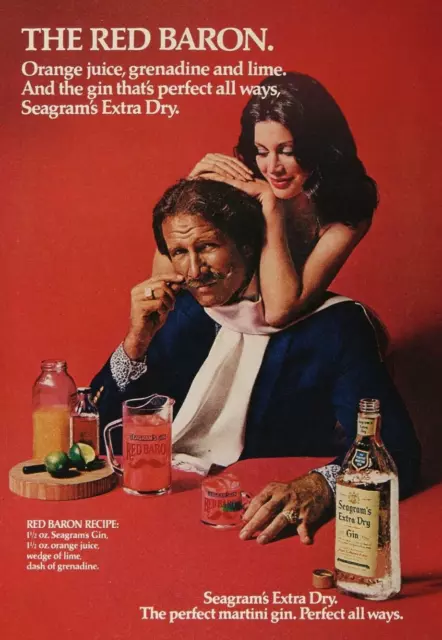 Seagram’s Extra Dry Gin Red Baron Man Brunette Lady Vintage Print Ad 1974