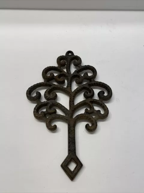VINTAGE Tree Design Cast Iron Trivet / Hot Pad Or Walk Decor 8” X 5”