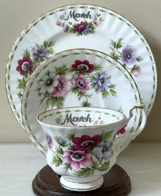 Royal Albert Flower of the Month MARCH Anemones Trio Plate, Cup & Saucer