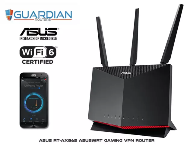 Asus RT-AX86S Fast WiFi6 AX5700 Smart VPN Router Inc 1 Year Nord VPN Installed