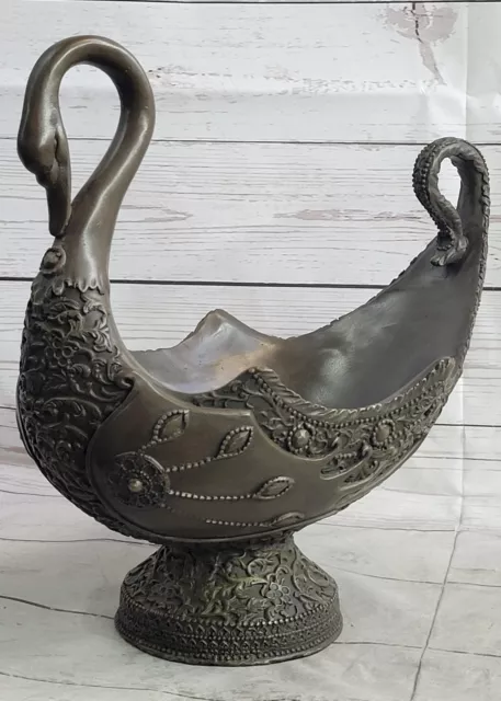 Art Nouveau Candy Fruit Dish Figural Bronze Sculpture Hand Made Statue Decor