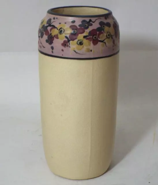 Nice OLD Antique WELLER POTTERY Art VASE Flower Boarder YELLOW Cream Color 7"