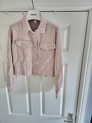 River Island pink cropped shirt jacket, Size XS New