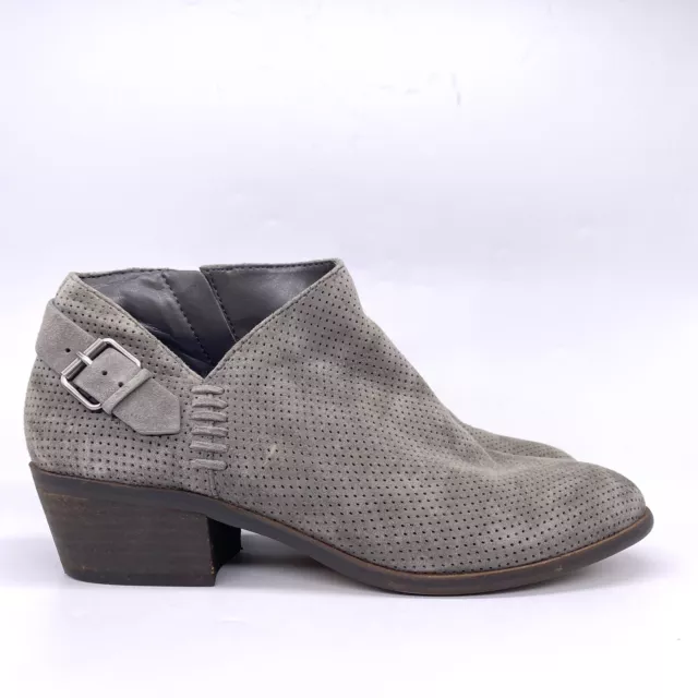 Vince Camuto Boots Womens 8 Gray Low Heel Suede Cutout Perforated Ankle Booties