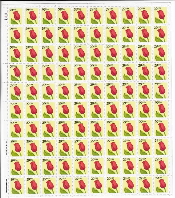 Us Scott 2524 Pane Of 100 Red Tulip Us Postage Stamps 29 Cent Face Mnh