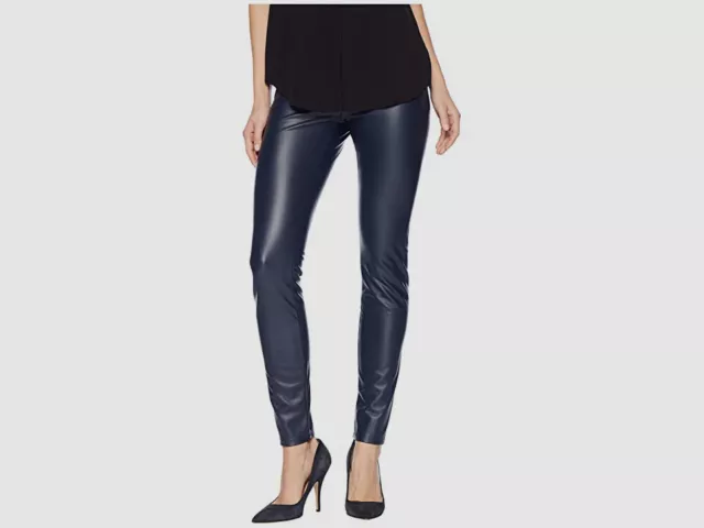 $98 Lysse Women's Black Faux Vegan Leather Pull-On Skinny Leggings Size Small