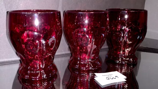 3 Vtg Imperial Provincial Ruby Red Thumbprint Goblet Glass Small Juice