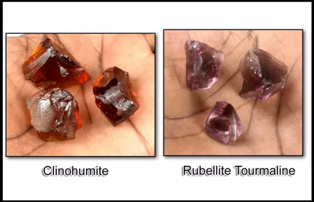 180 CT 6 Pièces Naturel Rubellite Tourmaline & Clinohumite Pierre Précieuse Lot