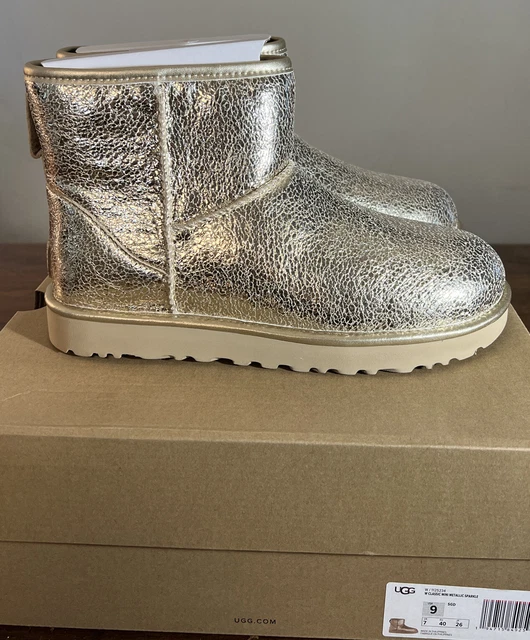 Ugg Classic Mini Metallic Sparkle 1125234 Soft Gold Size 9 Woman’s Boots (New)