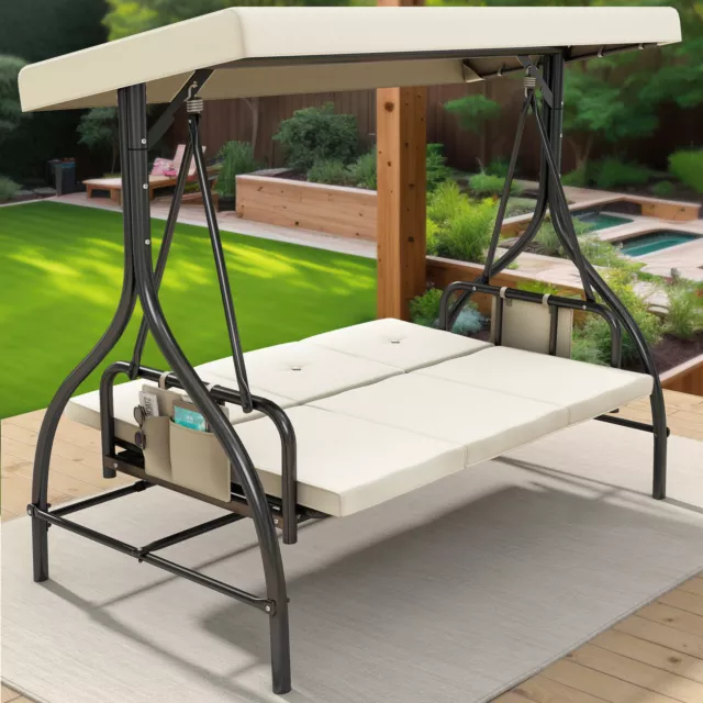 3-Sitzer Hollywoodschaukel Gartenschaukel mit Dach Schaukelbank Hängeschaukel 3