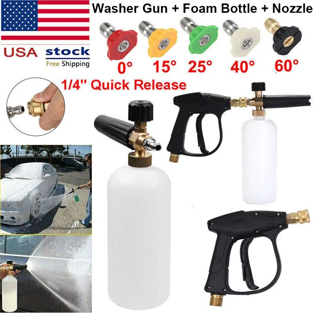 1/4 Snow Foam Bottle Pressure Washer Gun Car Wash Soap Lance Cannon Spray Nozzle