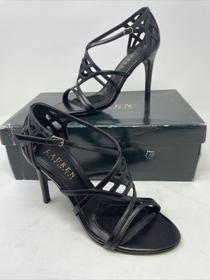 LAUREN Ralph Lauren Women's Sydney Dress Sandals Black Kidskin Leather Size 5 B