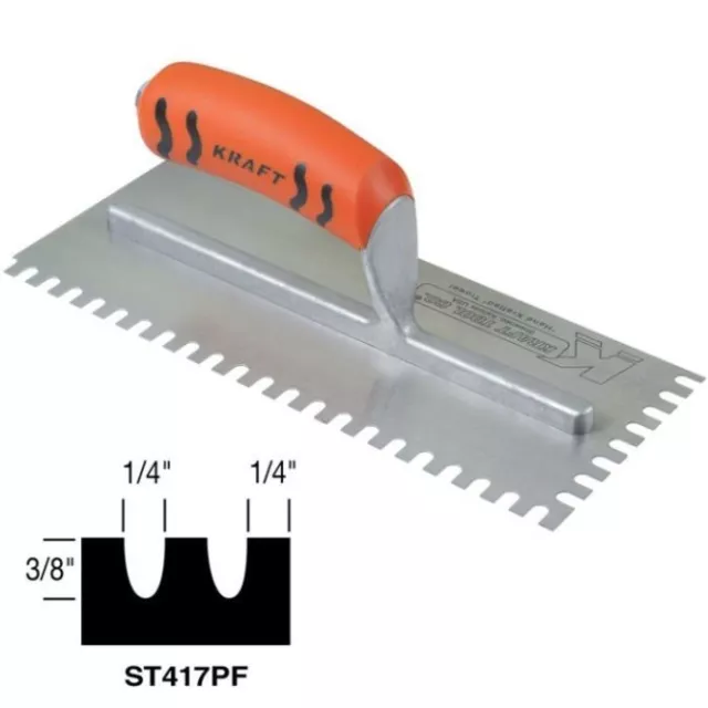 Kraft Tool Notch Tile Trowel U-Notch 1/4" x 3/8" x 1/4" Made in the USA