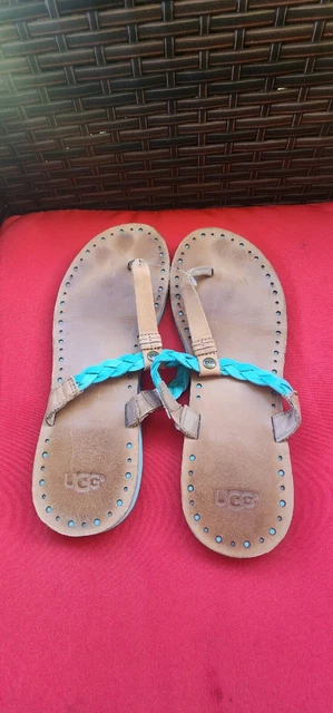 Ugg Sandals Womens Size 8 Flip Flops Thong Flats 1004109 Blue  Leather