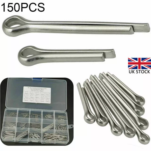 150x Stainless Steel Assorted Split Pin Cotter Pins Popular Sizes Fixings Set