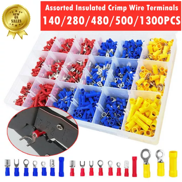 ❤❤❤ Assorted Insulated Electrical Wire Terminals Crimp Connectors Spade Kit