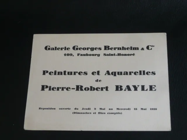 PIERRE-ROBERT BAYLE carton expo Galerie GEORGES BERNHEIM 1929 PEINTURES art