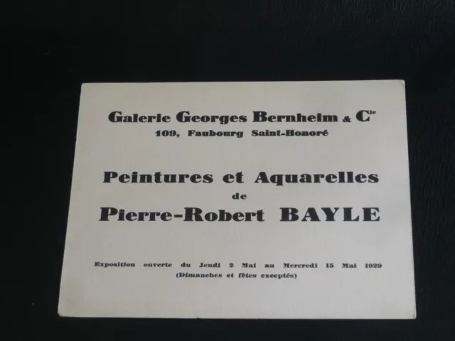 PIERRE-ROBERT BAYLE carton expo Galerie GEORGES BERNHEIM 1929 PEINTURES art