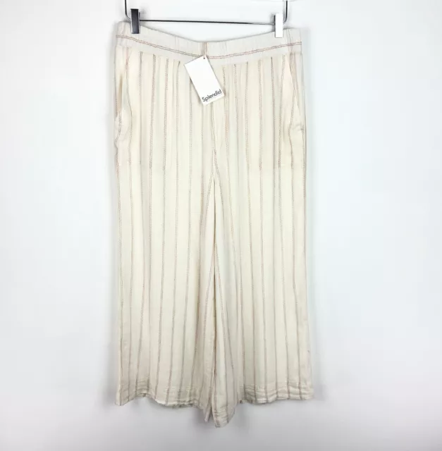 Splendid NWT Ticking Stripe Wide Leg Crop Pants Sz M Linen Blend Lined MSRP $158