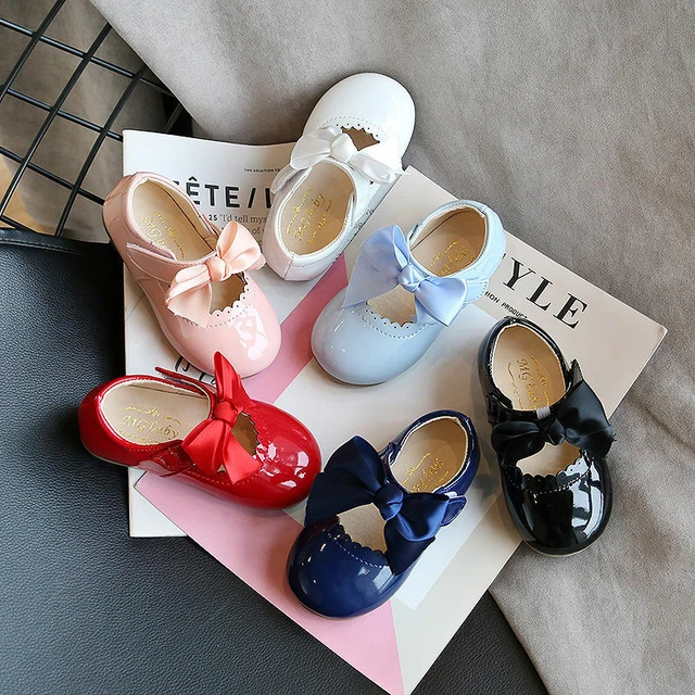 Children Girls Ribbon Bow Spanish Wedding Party Infants Toddler Shoes Size Uk