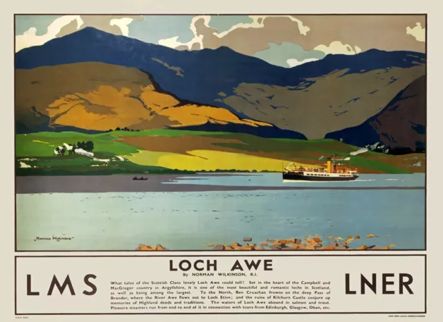 TX581 Vintage Loch Awe Travel Poster Britain Scotland LMS LNER Railway A2/A3/A4