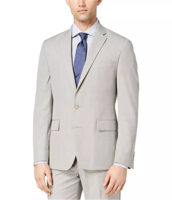 Ryan Seacrest Mens Windowpane Suit Two Button Blazer Jacket, Grey, 40 Short