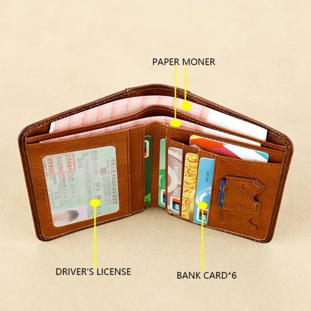 Genuine Leather Men Bifold/Trifold Wallet RFID Blocking Credit card Holder Retro 3