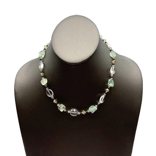 Handcrafted Sterling Silver Nugget / Oval Quartz / Bicone Bead Strand Necklace