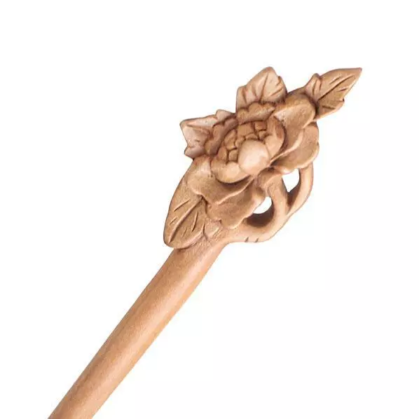 CrystalMood Handmade Carved Wood Hair Stick Begonia