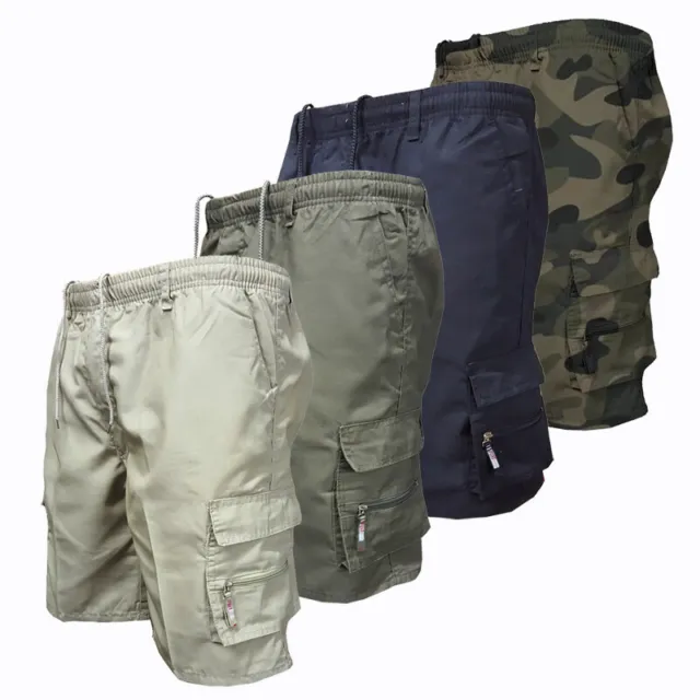 Mens Elastic Waist Shorts Casual Tapered Sports Combat Cargo Tapered Work Pants