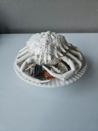 Vintage Italian Majolica Crab Covered Dish "RARE "