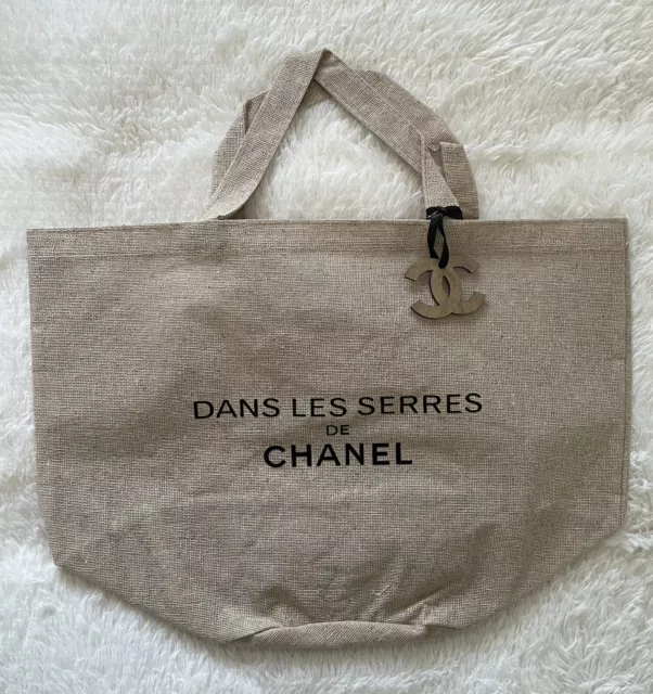 CHANEL Novelty Tote Bag Dans Les Serres Camellia Charm Linen Beige