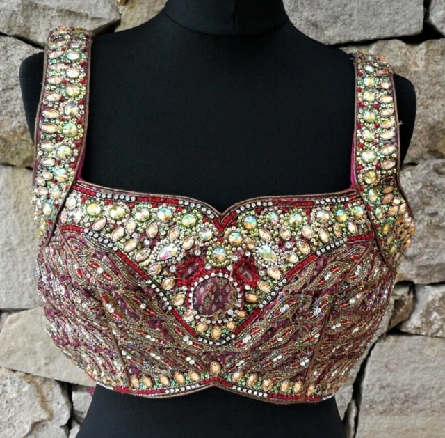 Bustier Bra Crop Top Tribal Belly Dance Choli Rhinestone Vintage Medium Large