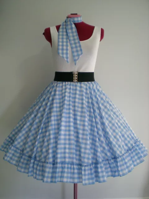 Country & Western/ Square Dance/ Rock N Roll/Rockabilly Skirt/Scarf S-M Blue/Wte