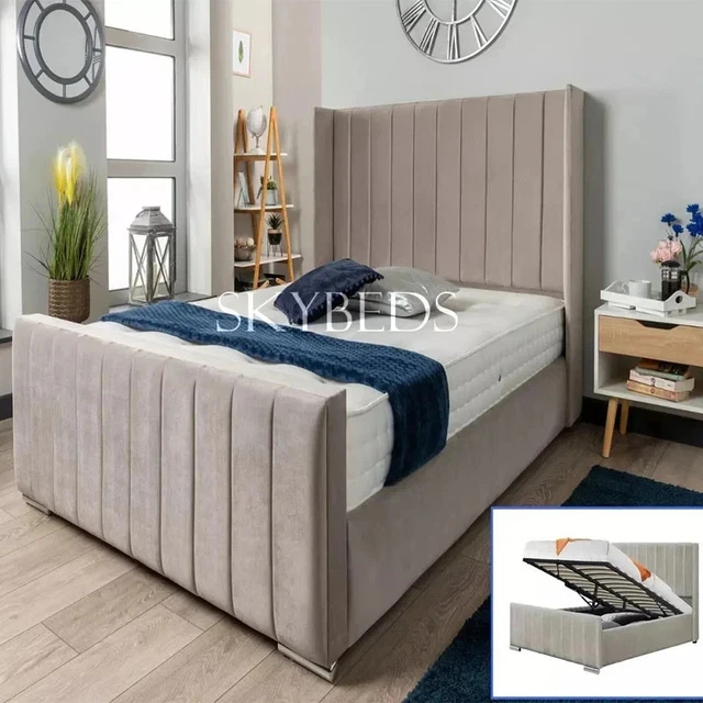 6FT Super King Ottoman Storage Solid Divan Base Bed With Headboard Upholstered In Plush Velvet Silver Bed End Lift - No Mattress (Silver Plush, 6FT Super King With End Lift Storage - View #10